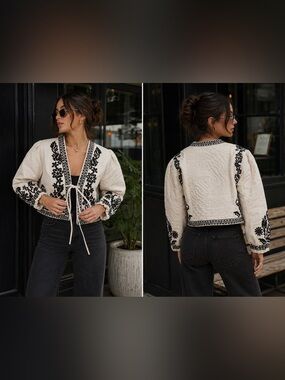 AARON & AMBER Benja Embroidered Jacket 100% Cotton- Black/Cream